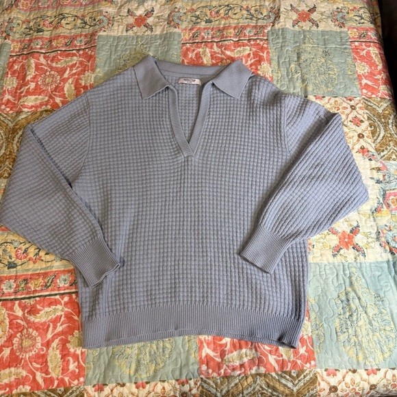 Smash + Tess Sweaters - Smash + Tess Light blue V-Neck Megan Waffle Knit Sweater Medium Large